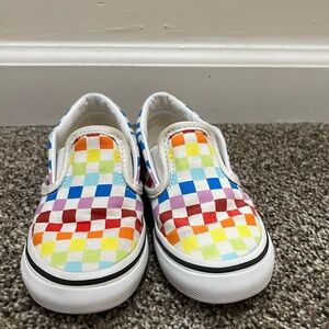 Kids Rainbow Checkered Slip on Vans